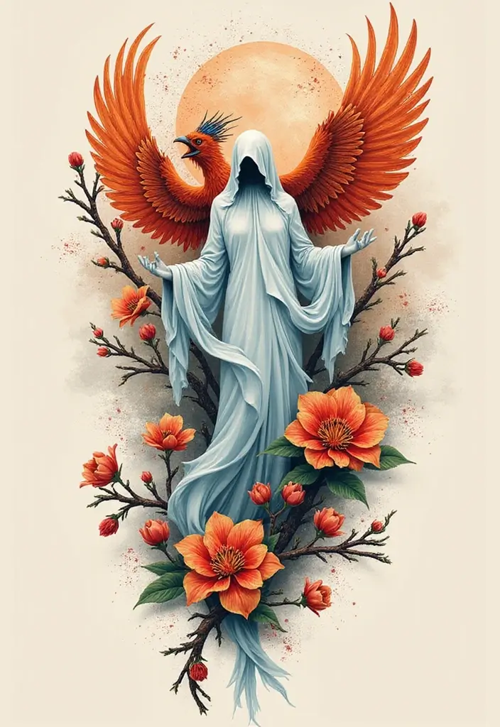 30 Ghost Tattoo Meanings and Designs with Spooky Style - 16. Rebirth and Renewal