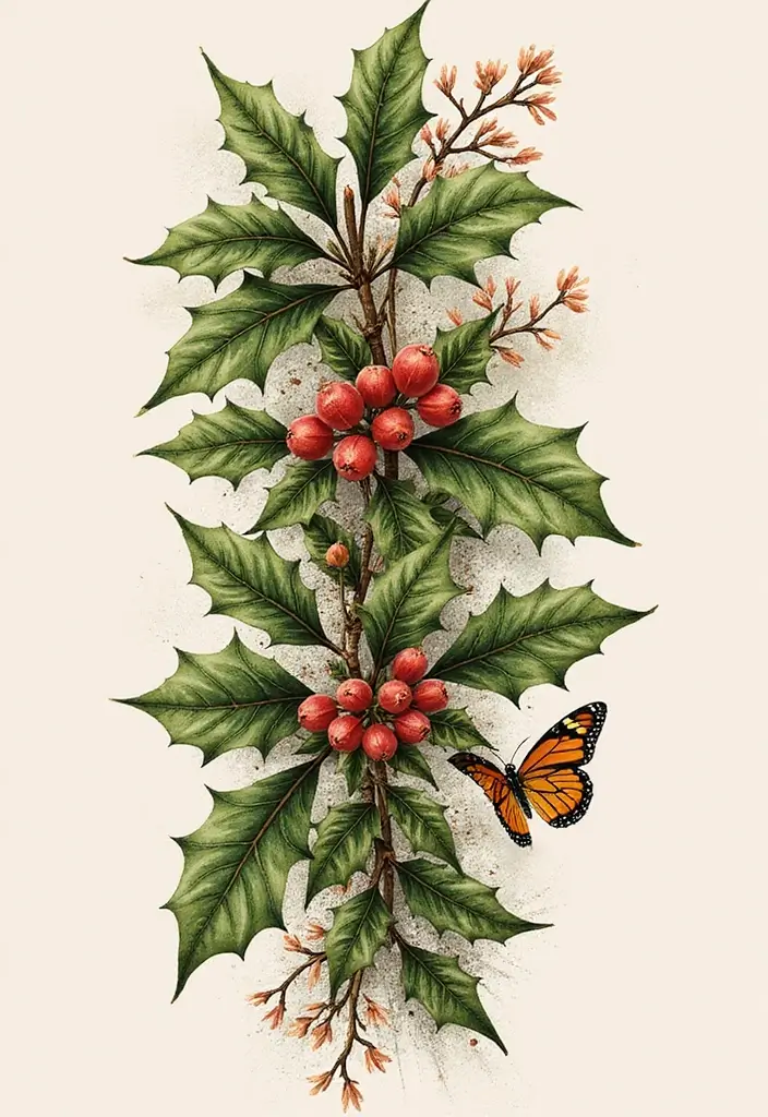 30 Holly Tattoo Meaning and Creative Design Ideas - 16. Holly and Nature-Inspired Elements