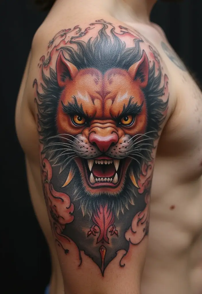 30 Irezumi Tattoo Designs Showcasing Traditional Japanese Art - 16. Shishi Lions: Symbol of Protection