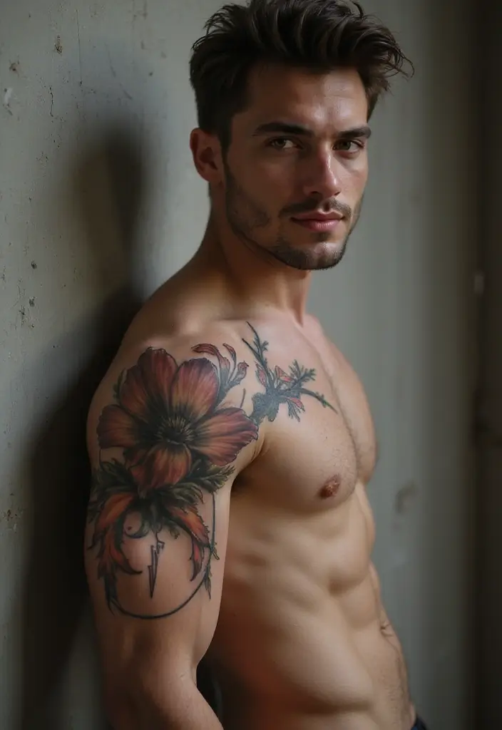 30 Lightning Tattoos for Men That Electrify Style - 16. Lightning Flower Fusion