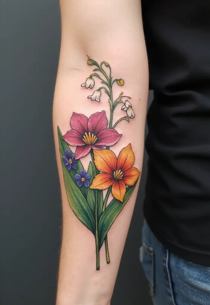 30 Lily of the Valley Tattoo Meaning and Design Ideas - 16. Floral Bouquets