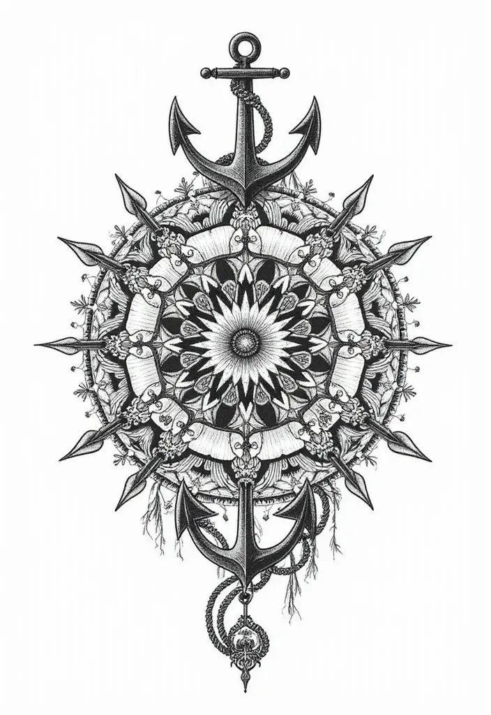 30 Mandala Tattoo Ideas with Spiritual and Geometric Beauty - 16. Nautical Mandala