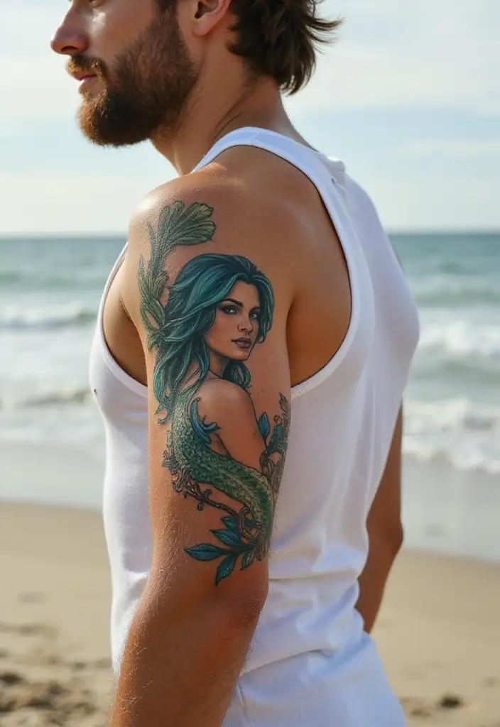30 Creative Mermaid Tattoos for Men with Ocean Spirit - 16. The Siren's Call