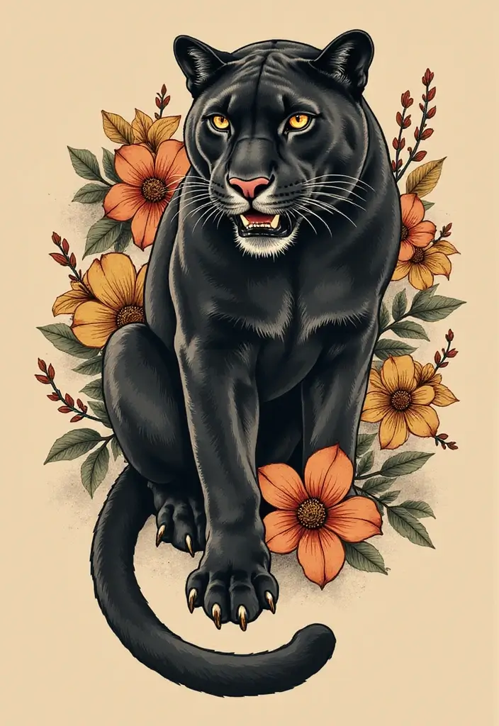 30 Panther Tattoo Designs That Represent Power and Mystery - 16. Vintage Panther