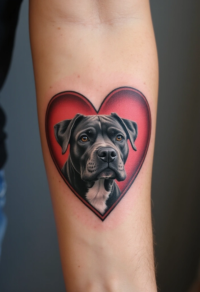 30 Pitbull Tattoo Designs Celebrating Strength and Loyalty - 16. Pitbull in a Heart