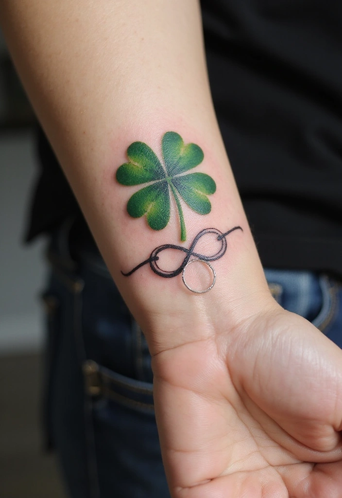 30 Realistic Four Leaf Clover Tattoo Inspirations for Luck - 16. Clovers with Infinity Symbol