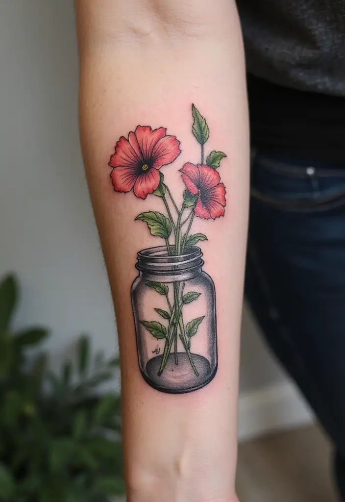 30 September Birth Flower Tattoo Ideas with Meaning - 16. Morning Glory in a Jar