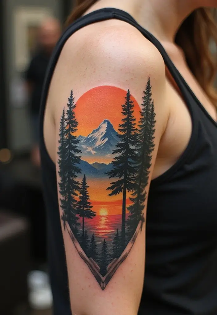 30 Sexiest Tattoos for Women with Confident Style - 16. Landscape Tattoos