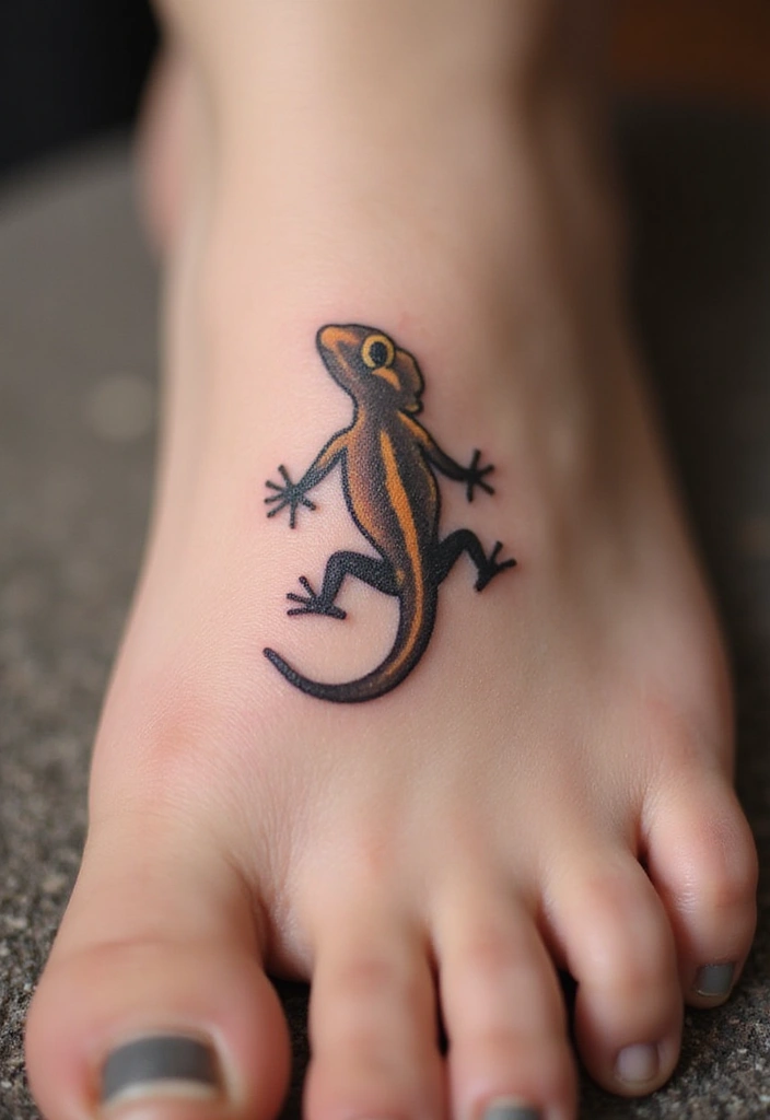 30 Small Lizard Tattoo Designs That Look Unique - 16. Tiny Lizard on the Foot