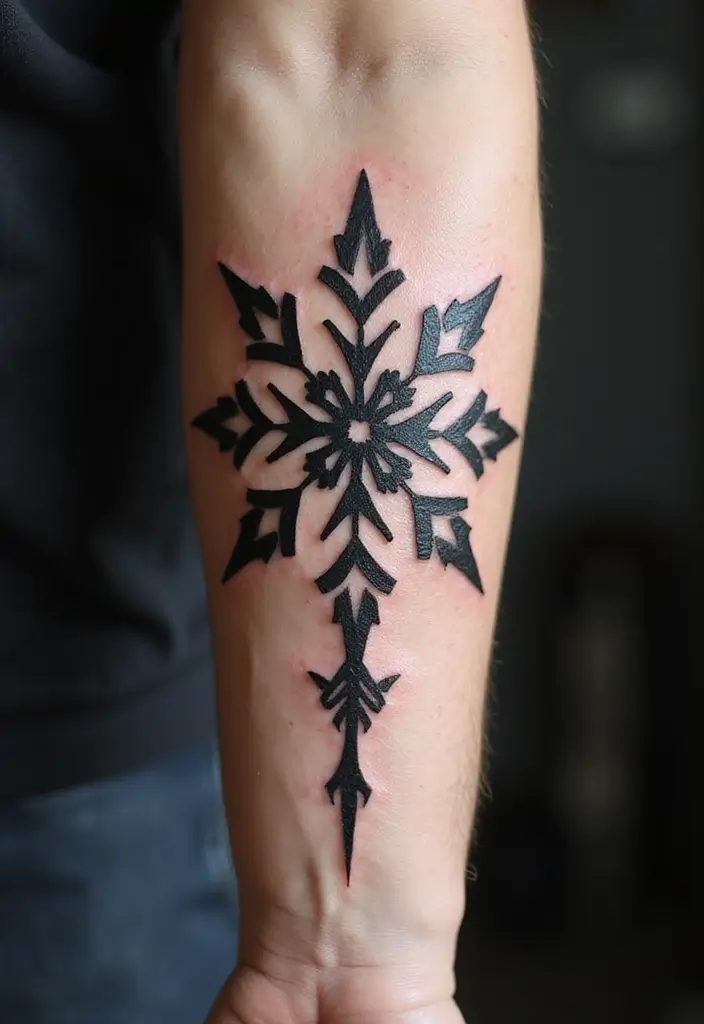 30 Snowflake Tattoo Ideas with Delicate and Unique Patterns - 16. Tribal Snowflake