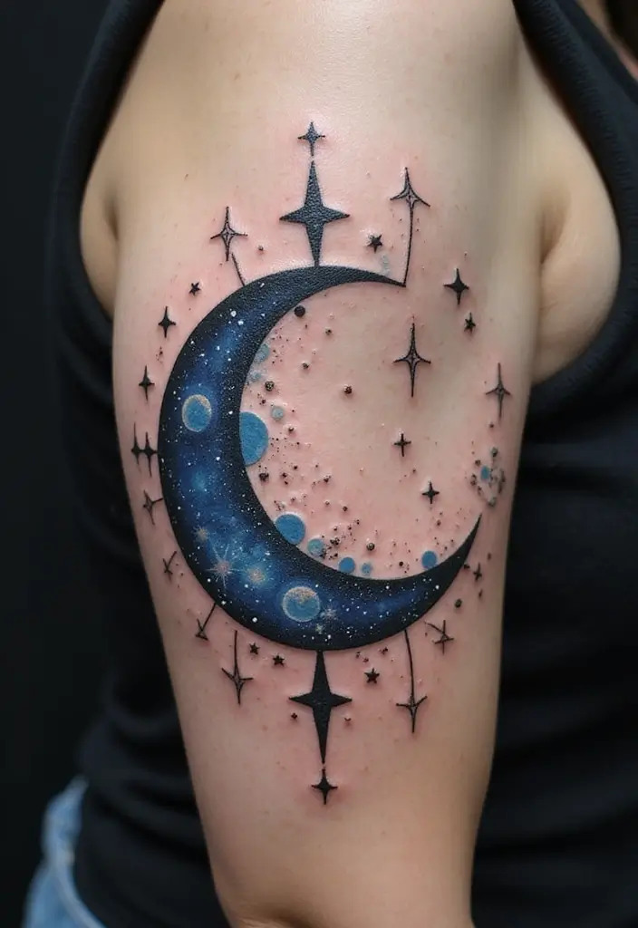 30 Upper Arm Tattoo Ideas for Bold Placement Choices - 16. Celestial Bodies