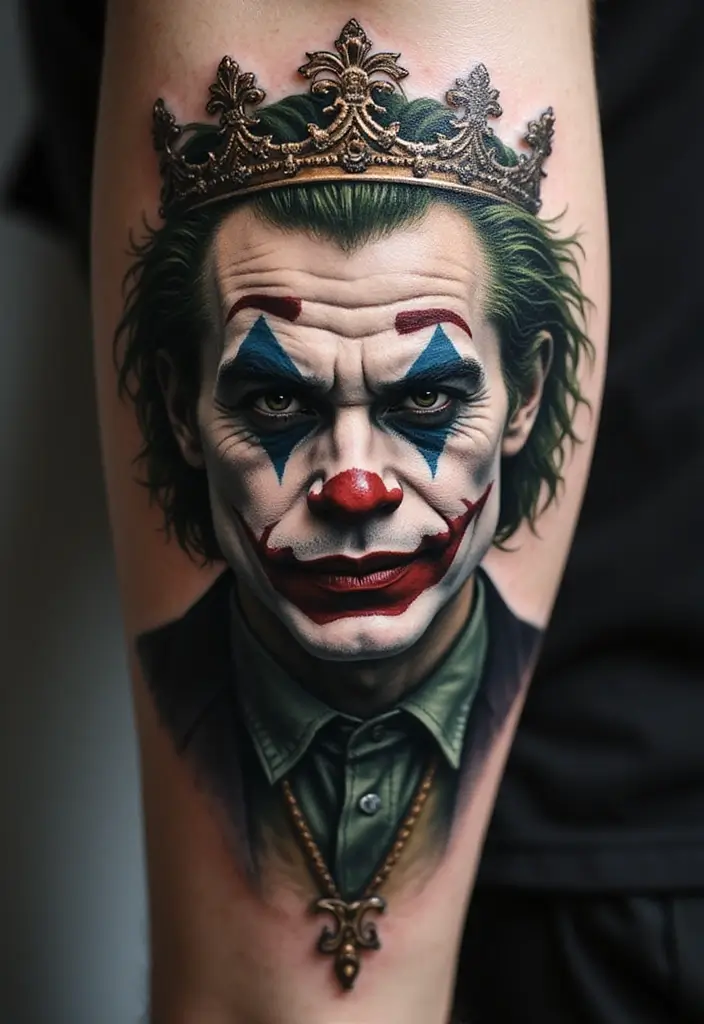 30 The Joker Tattoo Meaning and Unique Designs - 16. The Joker with a Crown