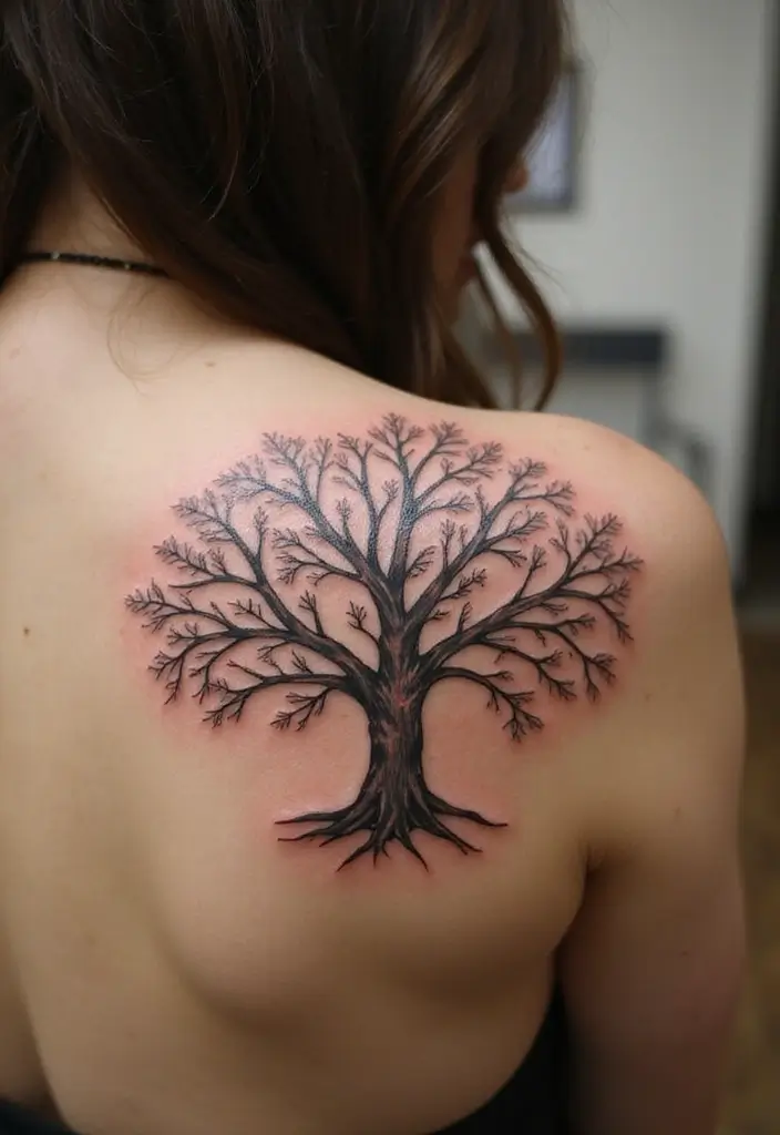 30 Tree on Shoulder Tattoo Ideas That Look Stunning - 16. Family Tree