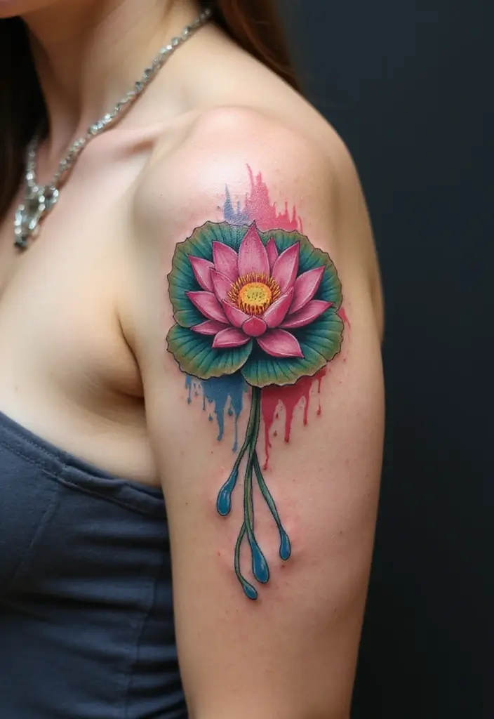 30 Unbreakable Bond Tattoo Inspirations Full of Emotion - 16. Lotus and Water
