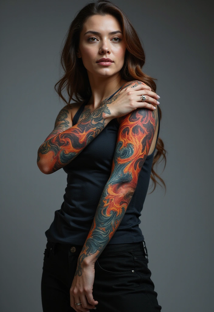 30 Water Tattoo Sleeve Ideas Full of Fluid Motion - 16. Fluid Fire and Water