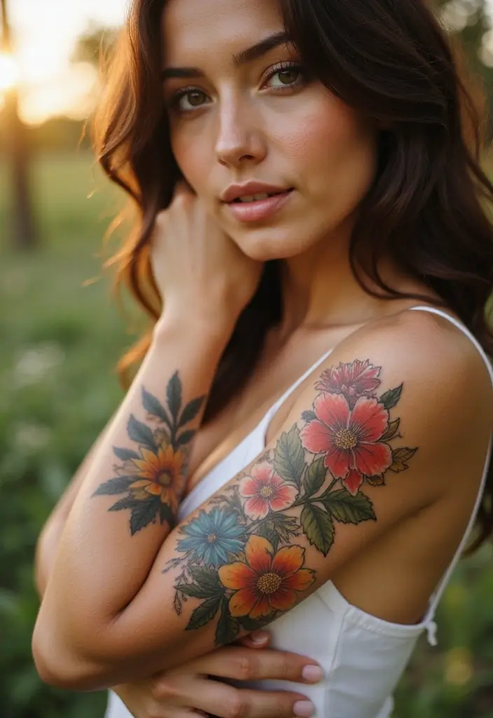 30 Women’s Feminine Arm Tattoos That Look Stylish - 16. Seasonal Flower Tattoos