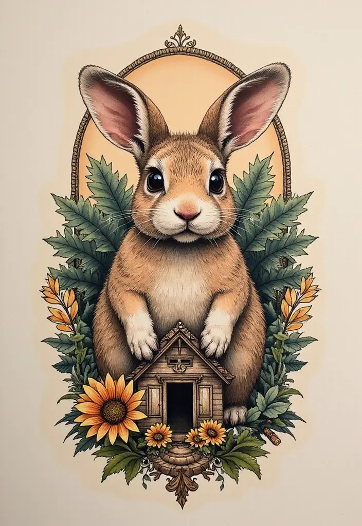 30 American Traditional Rabbit Tattoo Inspirations - 17. Rabbit with a Story