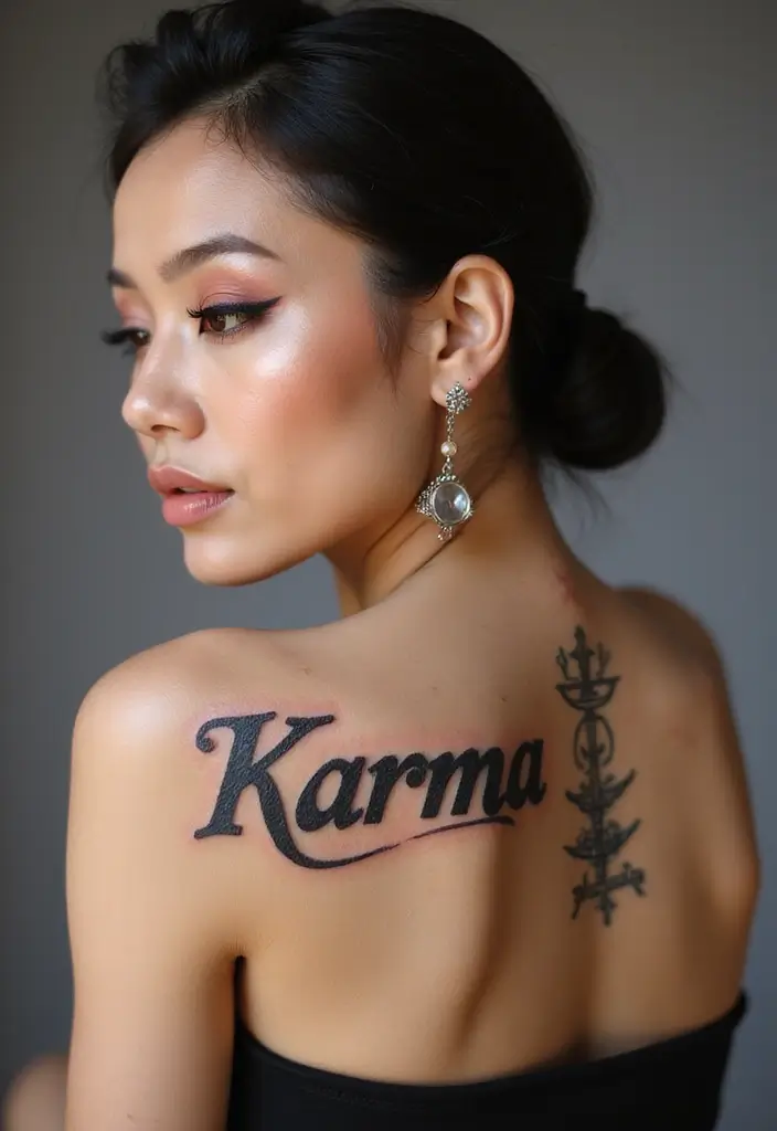 30 Baybayin Tattoo Ideas Honoring Filipino Heritage - 17. 'Karma' - Action