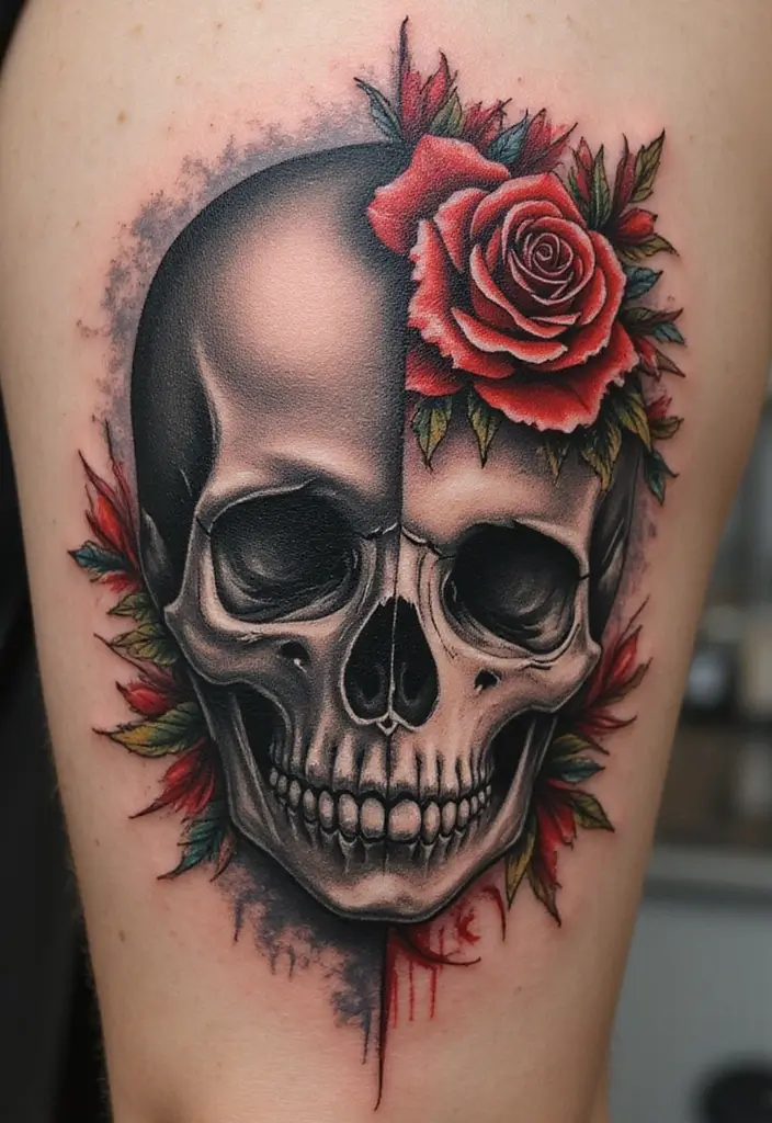 30 Calavera Tattoo Inspirations for Day of the Dead - 17. Duality Design