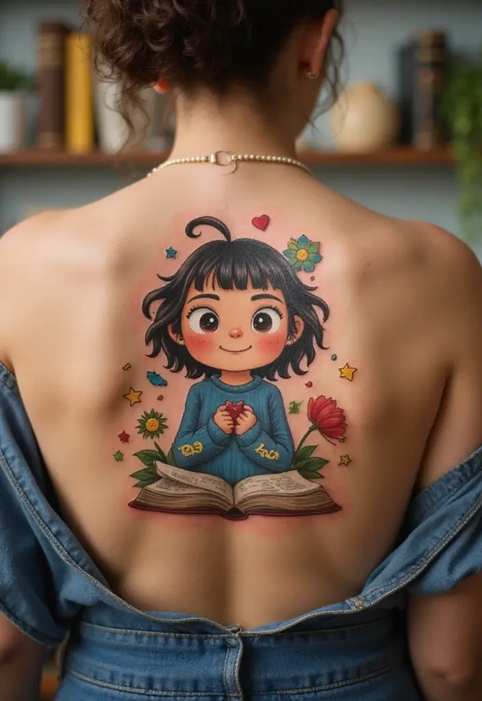 30 Cartoon Tattoo Ideas That Are Fun and Creative - 17. Creative Book Characters