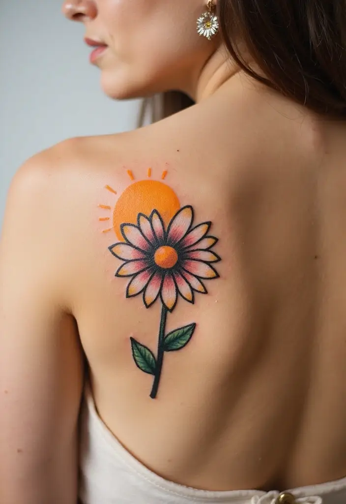 30 Daisy Tattoo Ideas for a Fresh and Delicate Design - 17. Daisies with Sun