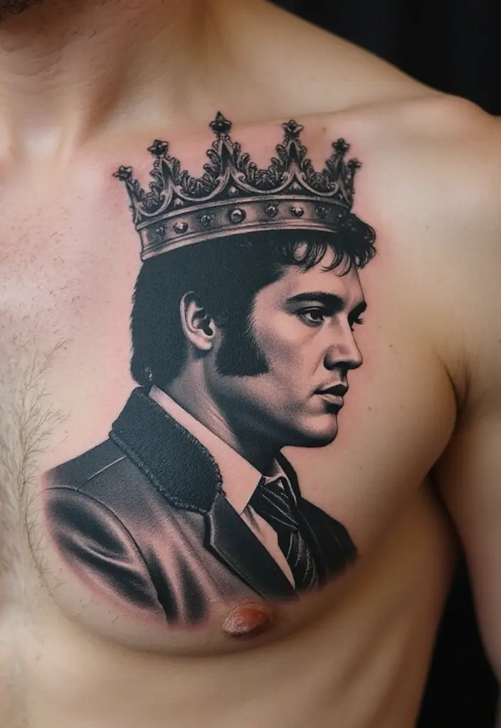 30 Elvis Silhouette Tattoo Ideas for Rock Legends - 17. Elvis with a Crown