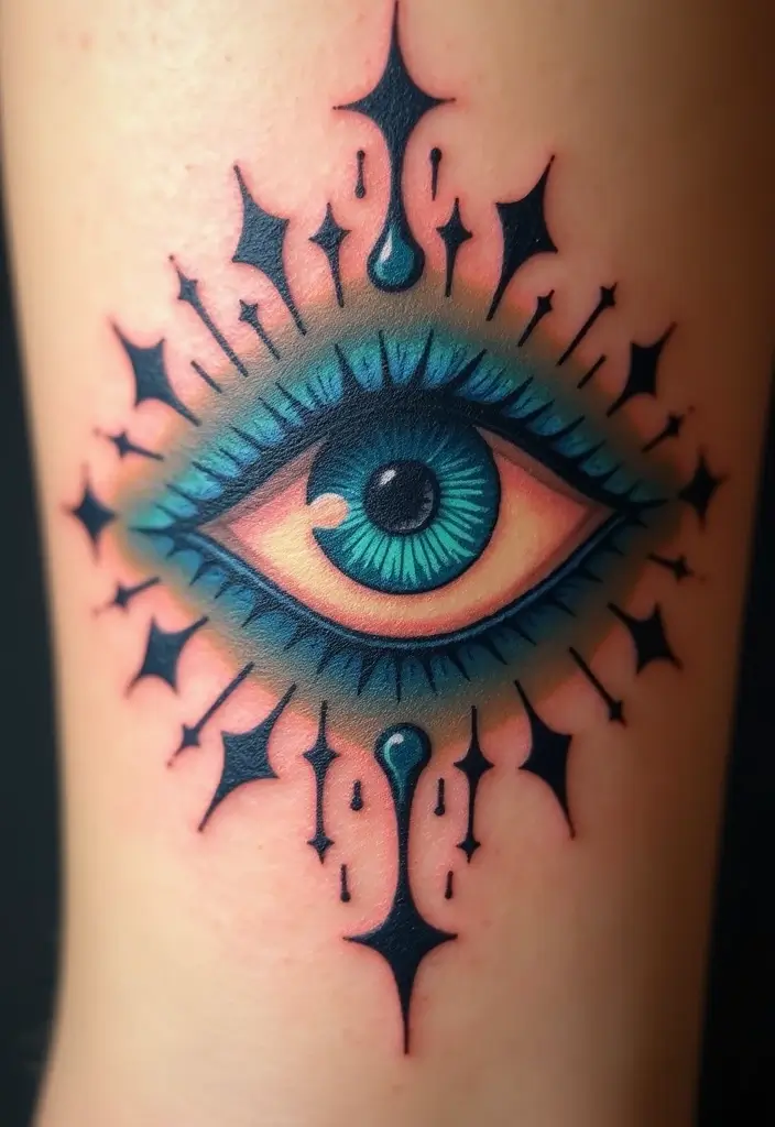 30 Evil Eye Tattoo Designs for Protection and Style - 17. Evil Eye with Stars
