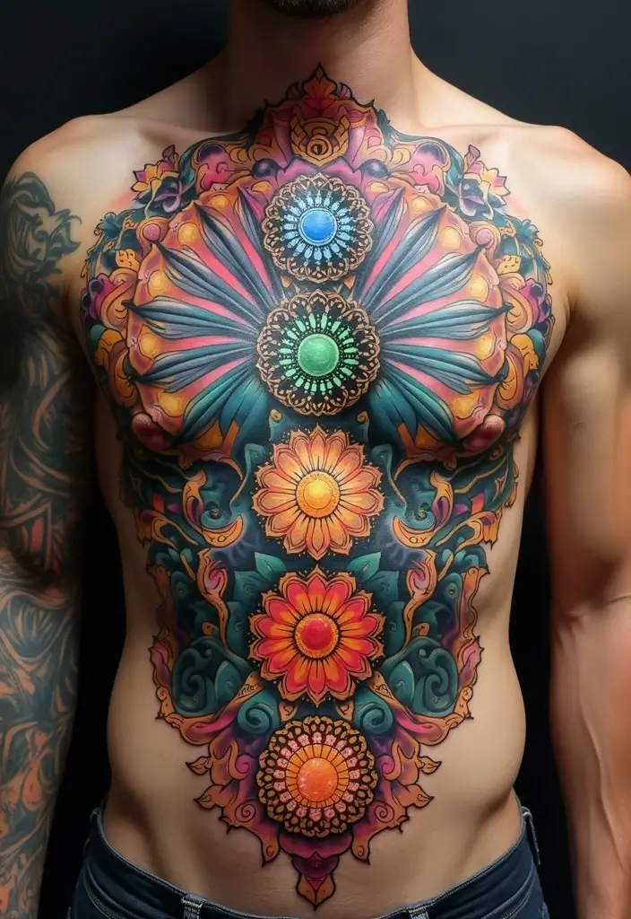 30 Full Chest Tattoos for Men with Powerful Visual Impact - 17. Spiritual Symbols