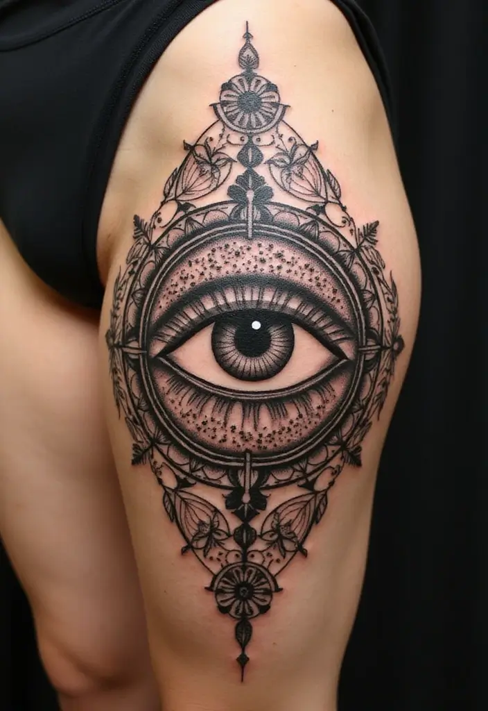 30 Greek Eye Tattoo Meaning and Stunning Design Ideas - 17. Greek Eye with Mandala Elements