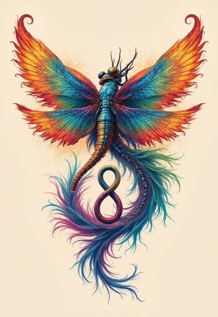 30 Infinity Dragonfly Tattoo Designs with Meaning - 17. Whirlwind of Colors Dragonfly