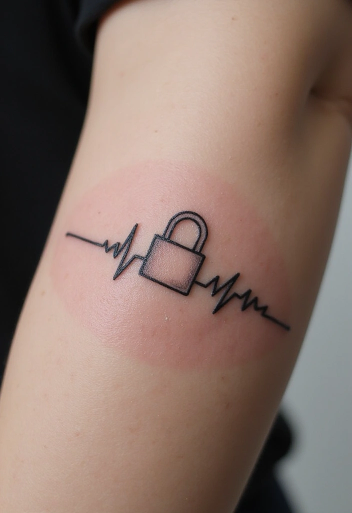 30 Key Lock Tattoo Ideas Symbolizing Love and Mystery - 17. Key Lock with a Heartbeat Line