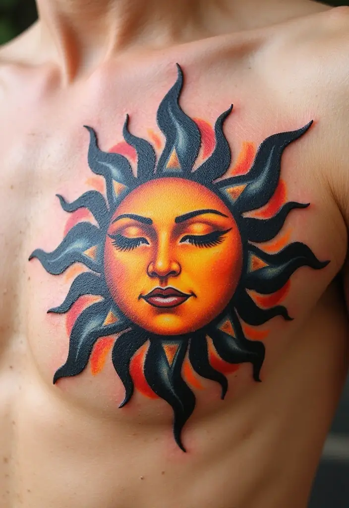 30 Masculine Tribal Tattoos Full of Power and Legacy - 17. The Tribal Sun