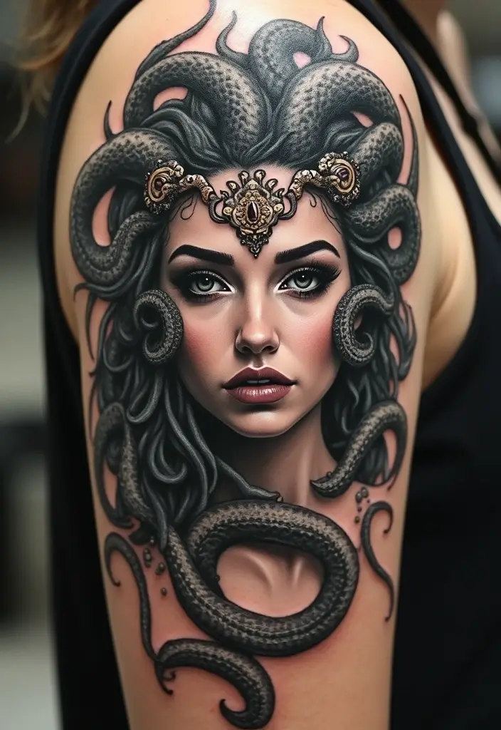 30 Medusa Tattoos for Females with Bold and Fierce Symbolism - 17. Medusa as a Goddess