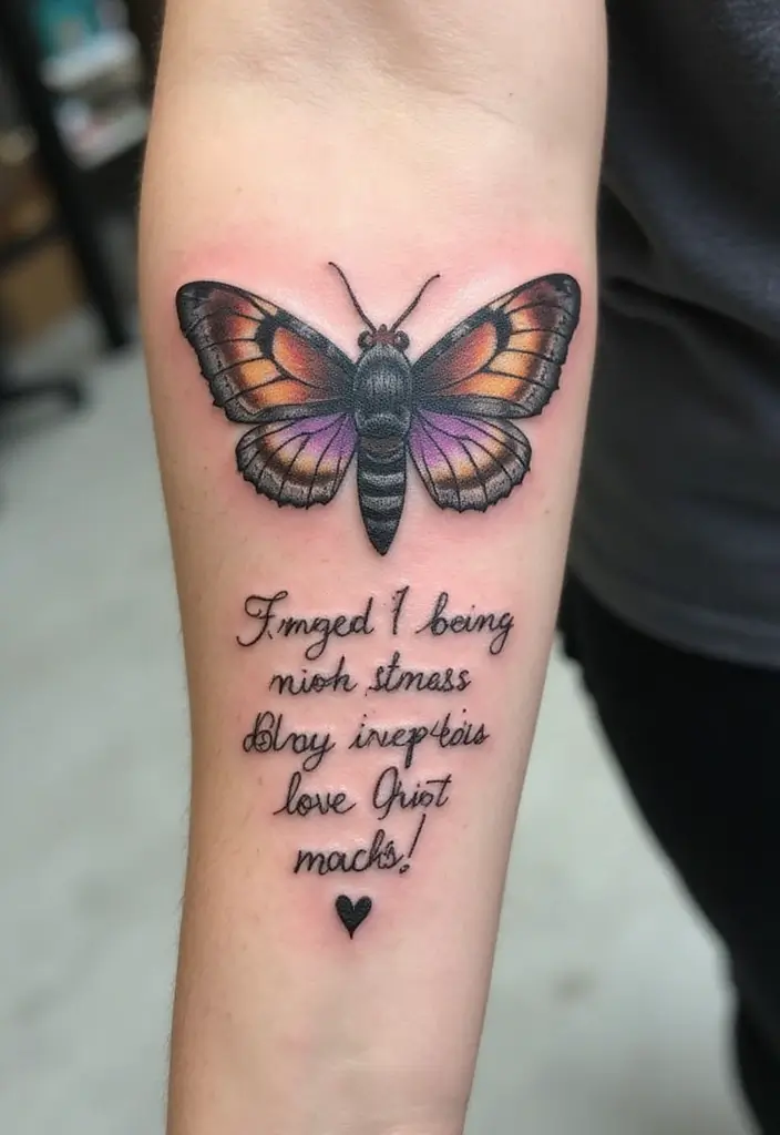 30 Moth Tattoo Designs with Symbolism and Beauty - 17. Moth with Quote Tattoos