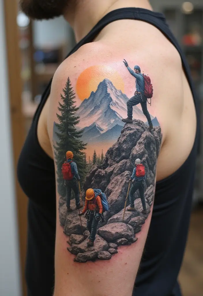 30 Mountain Tattoos for Men That Capture Adventure Spirit - 17. Mountaineering Tattoos