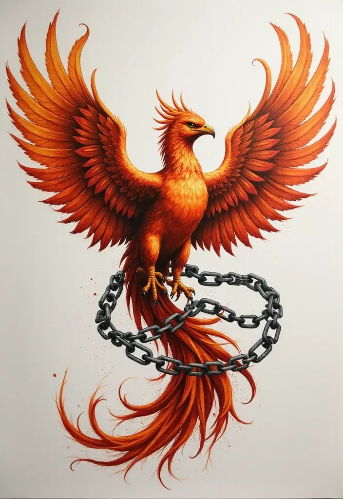 30 Phoenix Reborn Tattoo Designs with Deep Meanings - 17. Phoenix Chaining the Past