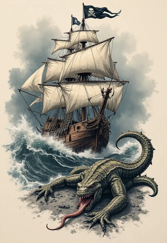 30 Pirate Ship Tattoo Designs for Ocean Lovers - 17. Pirate Ship with a Kraken