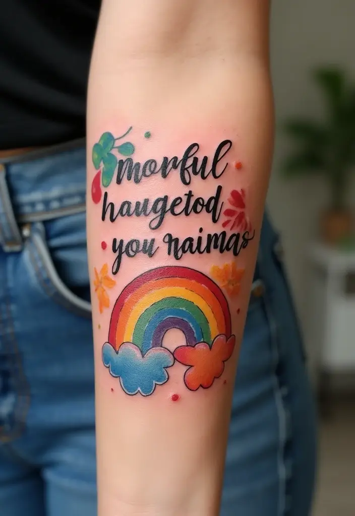 30 Rainbow Tattoo Ideas Full of Color and Meaning - 17. Rainbow Quote Tattoo
