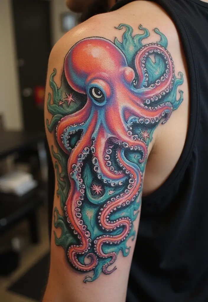 30 Shoulder and Back Tattoos for Guys with Masculine Energy - 17. The Octopus