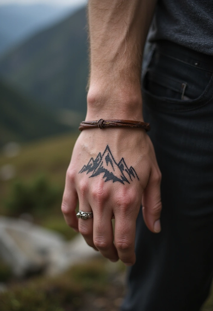 30 Symbol Hand Tattoos for Men That Speak Volumes - 17. The Mountain Range