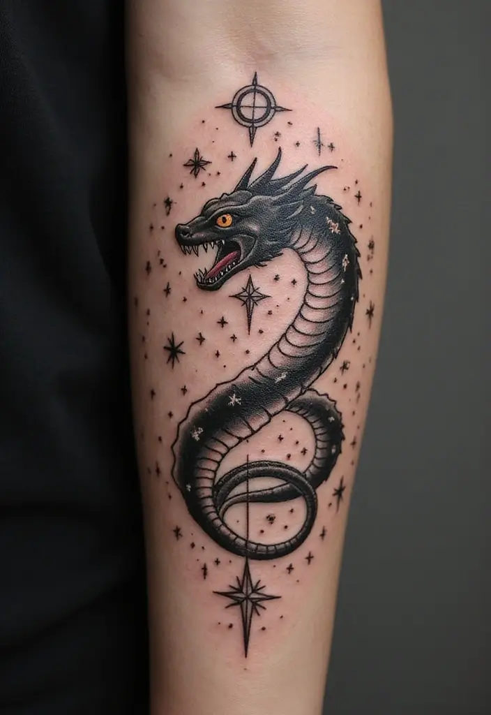 30 Viking Snake Tattoo Designs with Norse Symbolism - 17. Celestial Serpent