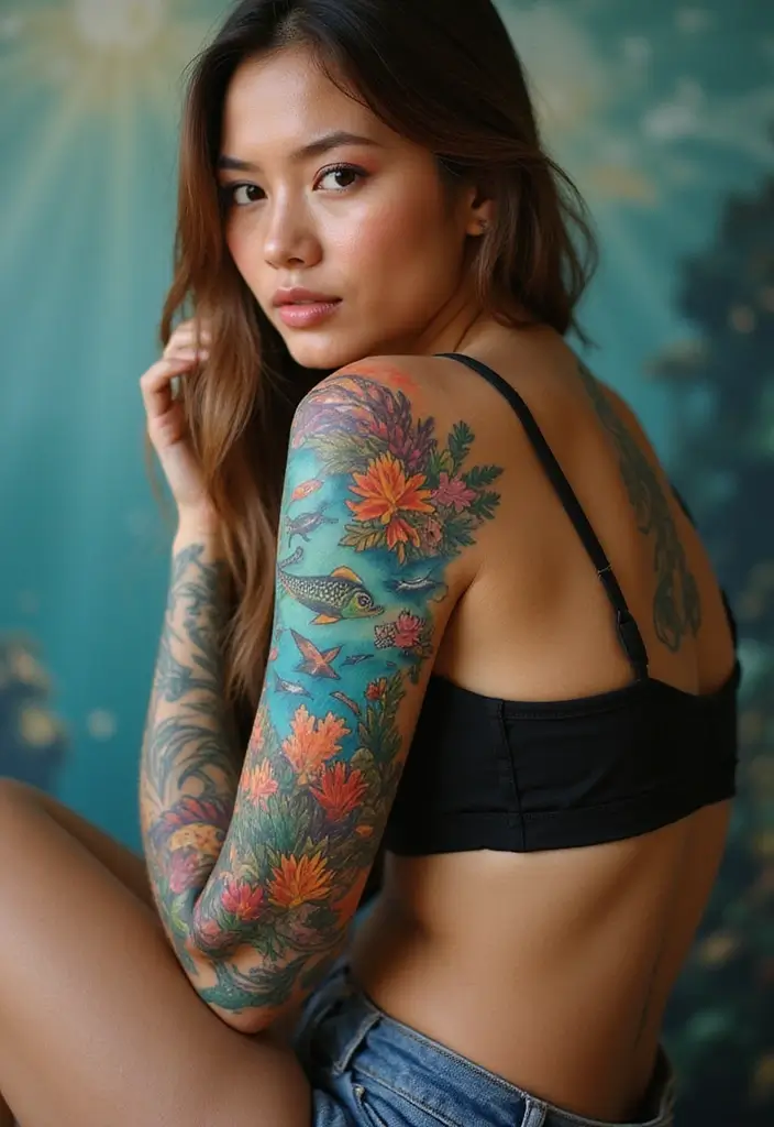 30 Water Tattoo Sleeve Ideas Full of Fluid Motion - 17. Underwater Scene