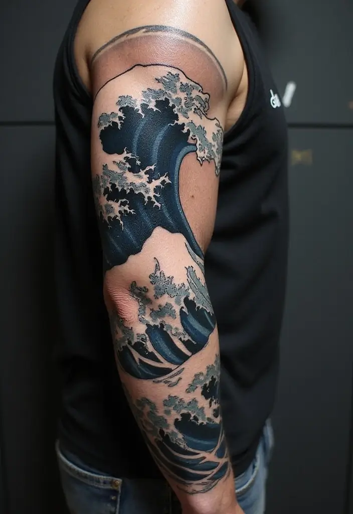 30 Wave Tattoo Sleeve Ideas That Make a Bold Statement - 17. Fierce Wave Tattoos