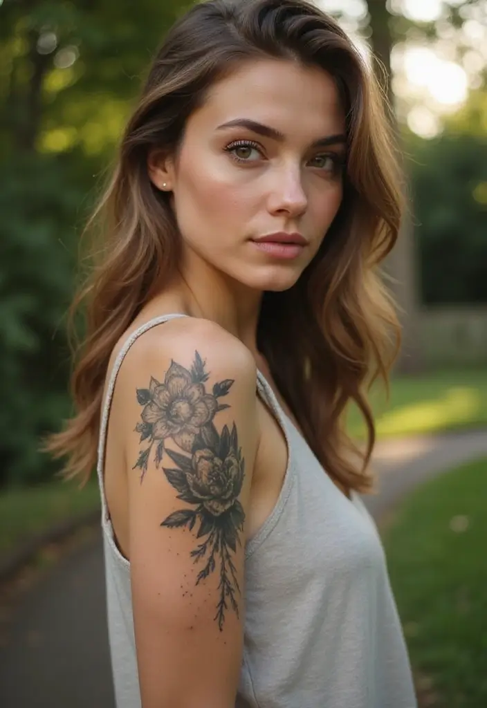 30 Women’s Feminine Arm Tattoos That Look Stylish - 17. Stippled Floral Tattoos
