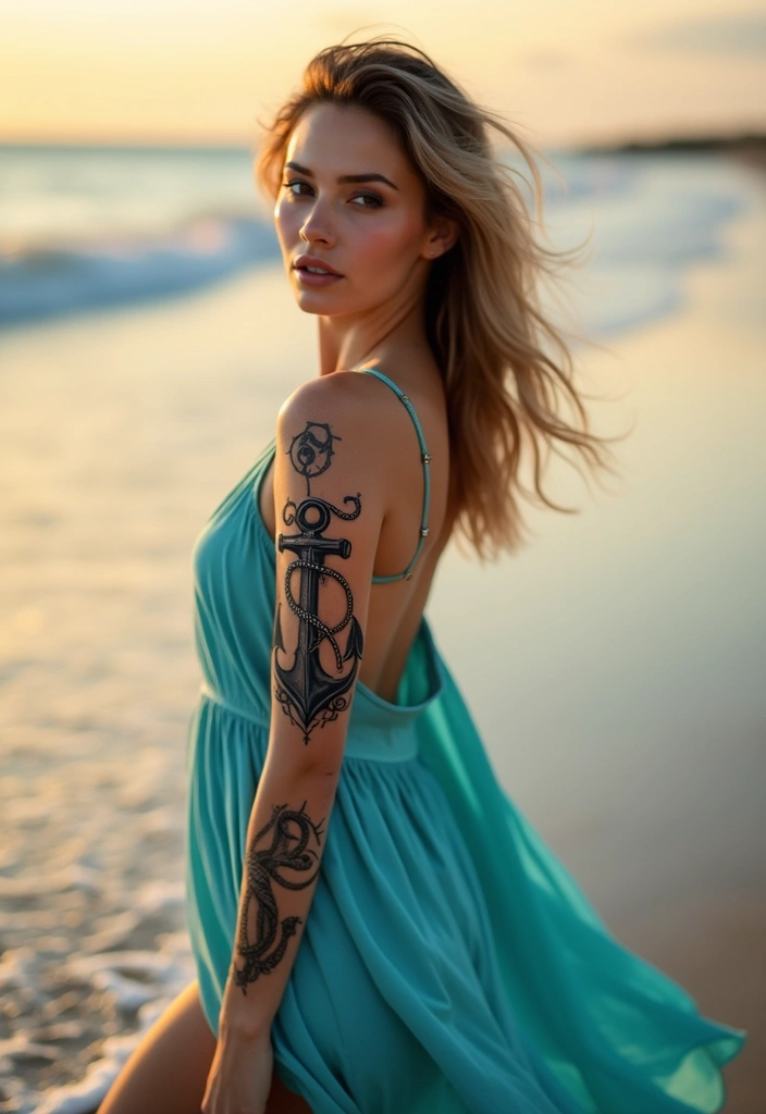 30 Arm Tattoos for Women with Stylish and Bold Looks - 18. Nautical Themes