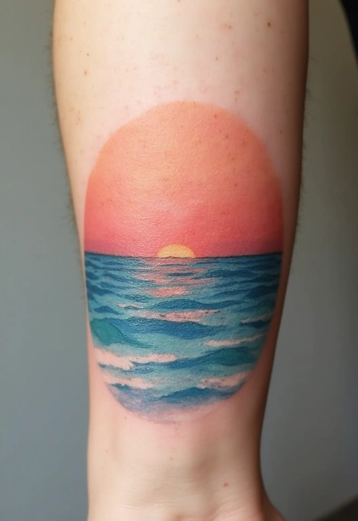 30 Beach Tattoos for Guys with Laid-Back and Cool Vibes - 18. Ocean Horizon