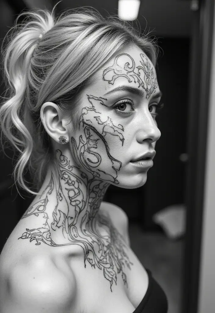30 Blackwork Tattoo Ideas That Are Bold and Artistic - 18. Abstract Faces