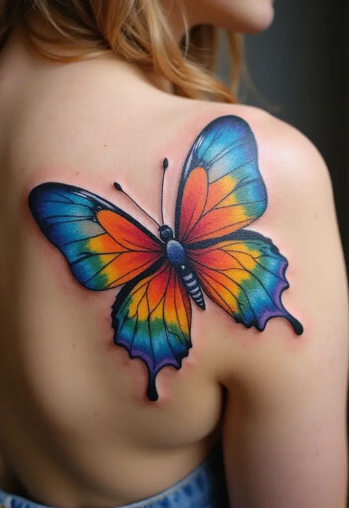 30 Butterfly Tattoos on Shoulder for Graceful Inspiration - 18. Colorful Butterflies