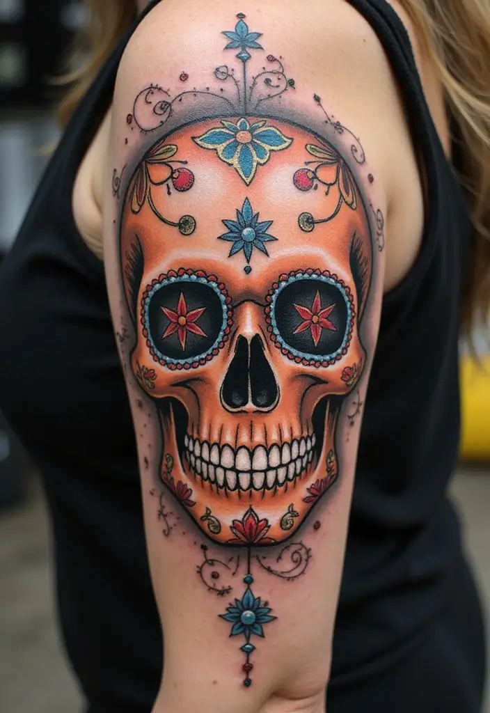 30 Candy Skull Tattoo Meaning and Creative Designs - 18. Candy Skull Tattoos and Personal Stories