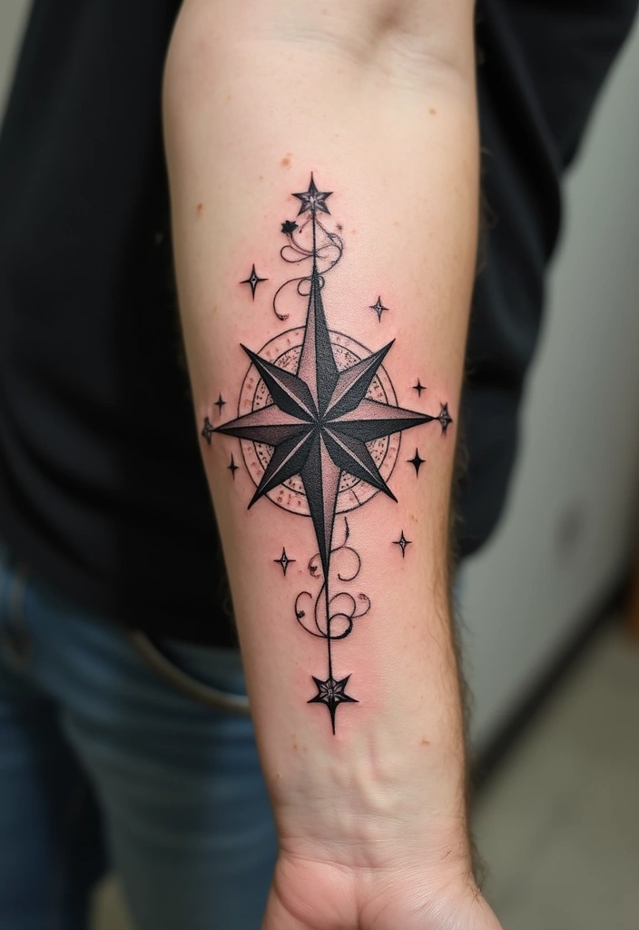 30 Celestial Star Tattoo Inspirations Full of Magic - 18. Star Compass Tattoos